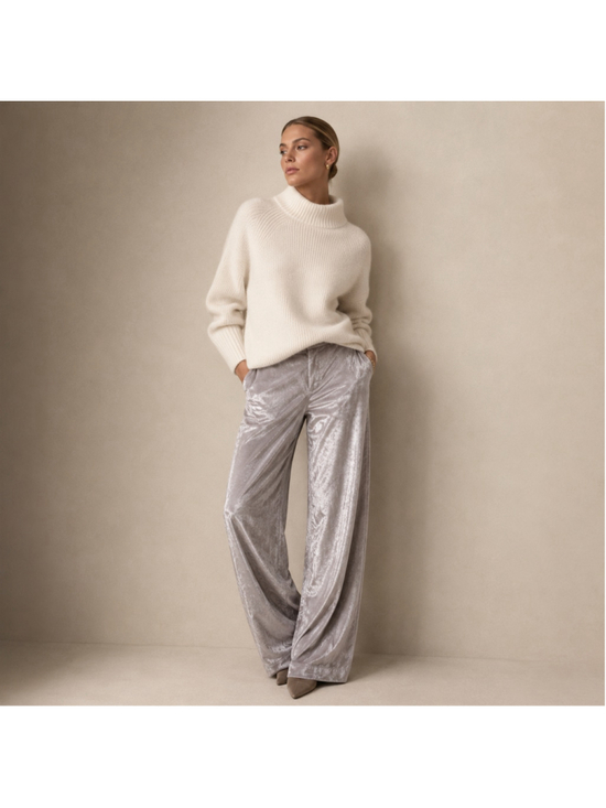 Paige Pants - PAIGE Silver Velvet Wide Leg Pants NWT Sz 4 Icy Gray